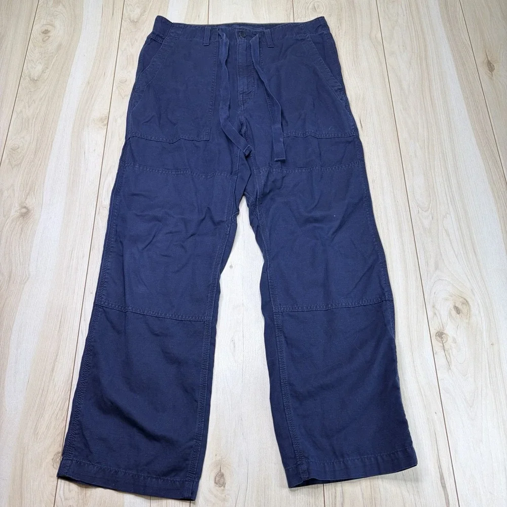 Banana Republic Mens Cotton Linen Cargo Pants Navy Blue Size 31 Short Drawstring